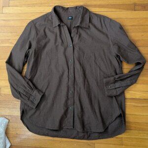 UNIQLO Women Size L Shirt Top Brown Button Long Sleeve Cotton/Rayon from Japan